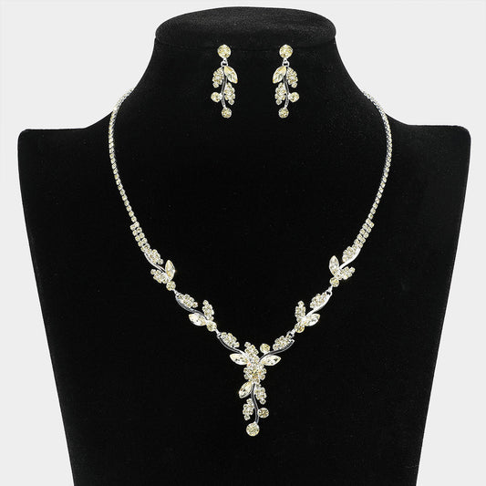 Madeline Love Silver, Yellow Rhinestone Paved Marquise Stone Stem Necklace - Jewelry