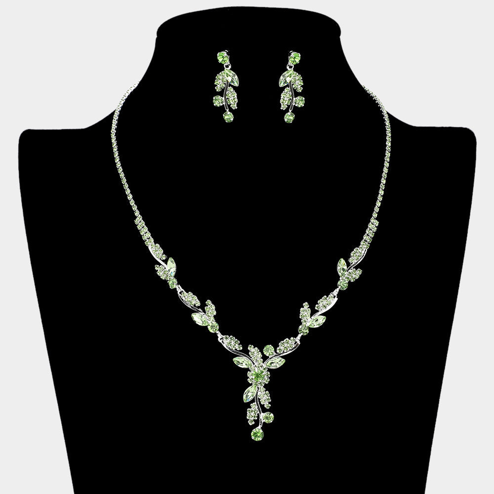 Madeline Love Green, Silver Rhinestone Paved Marquise Stone Stem Necklace - Jewelry