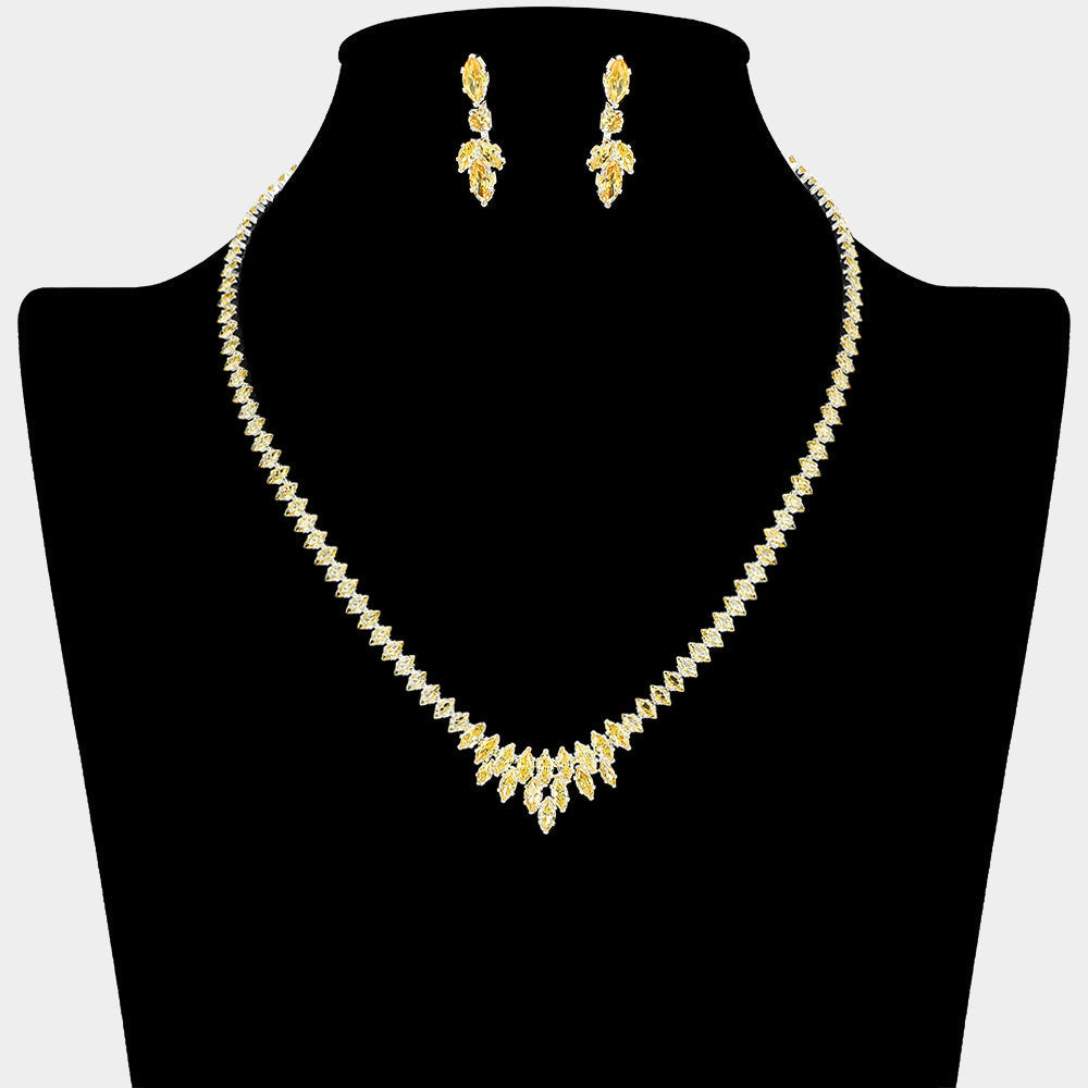 Madeline Love Silver, Yellow Marquise CZ Stone Cluster Necklace - Jewelry