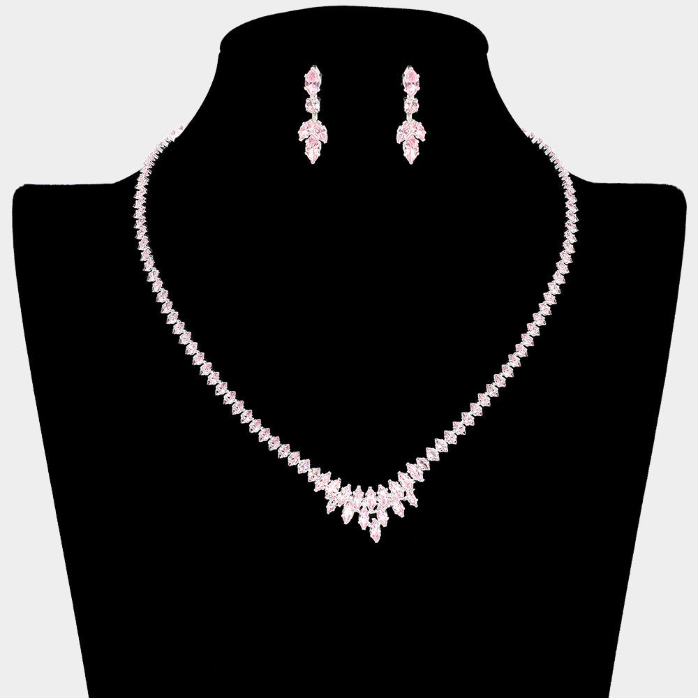 Madeline Love Light, Rose, Silver Marquise CZ Stone Cluster Necklace - Jewelry