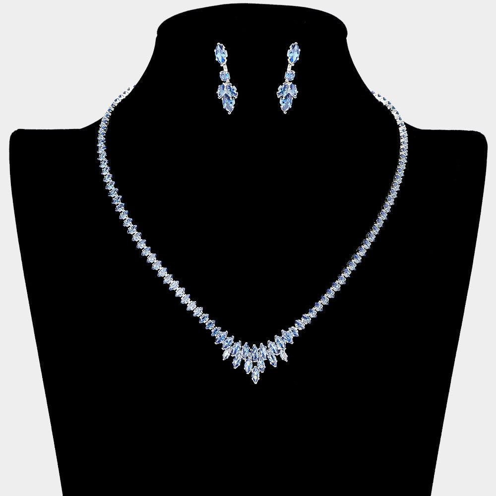 Madeline Love Light, Sapphire, Silver Marquise CZ Stone Cluster Necklace - Jewelry