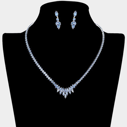 Madeline Love Light, Sapphire, Silver Marquise CZ Stone Cluster Necklace - Jewelry