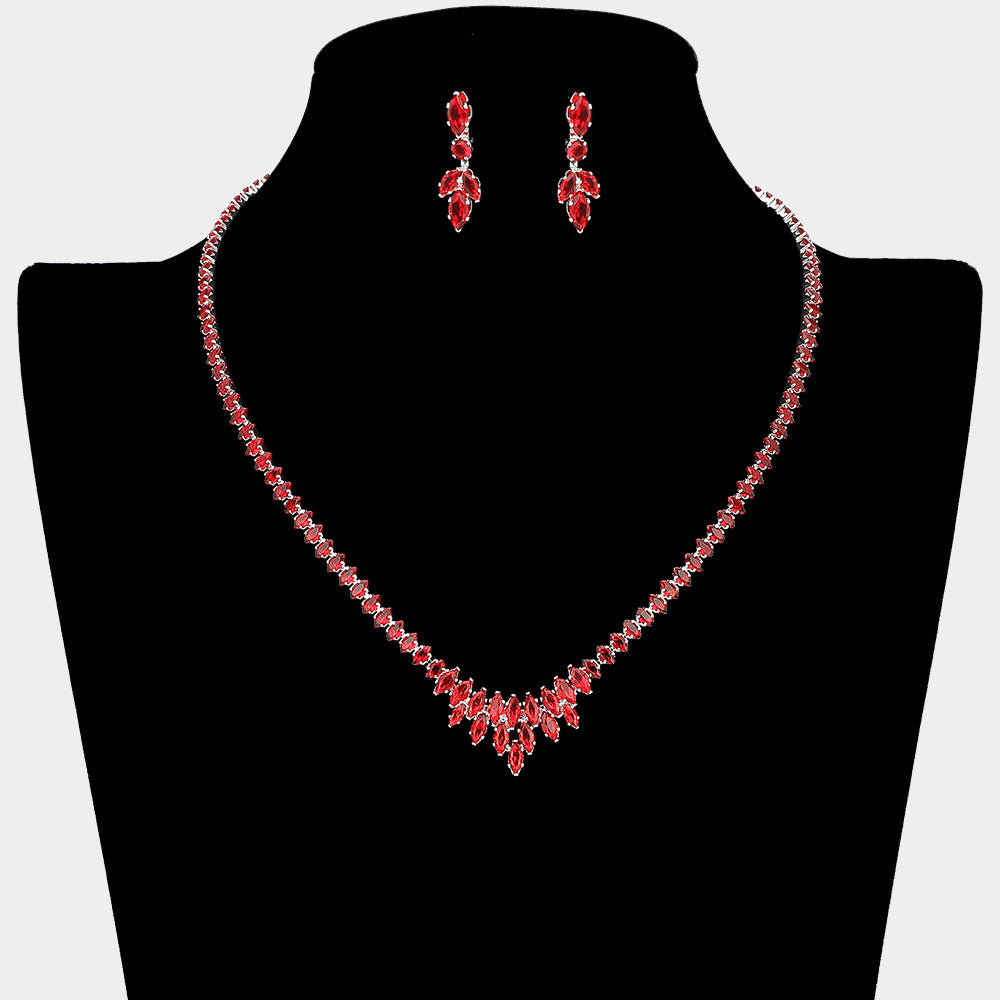 Madeline Love Red, Silver Marquise CZ Stone Cluster Necklace - Jewelry