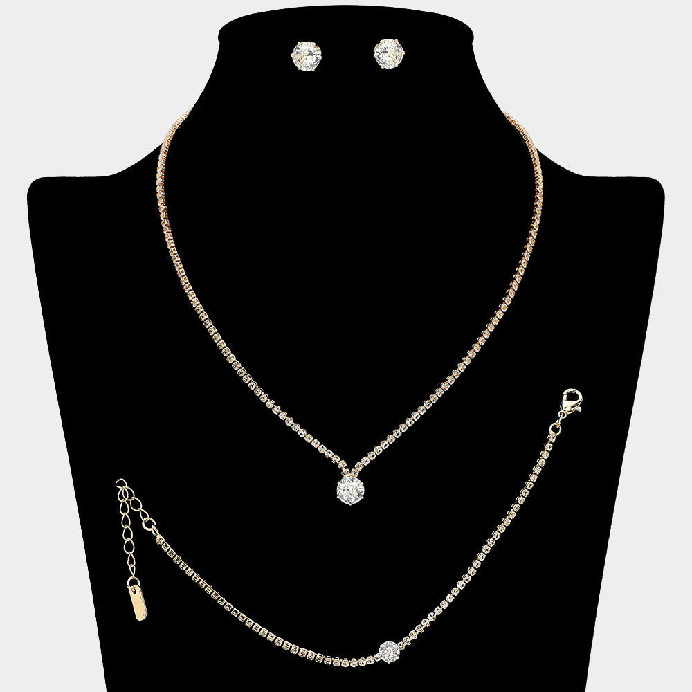 Madeline Love Clear, Gold Round CZ Stone Accent Rhinestone Paved Jewelry Set