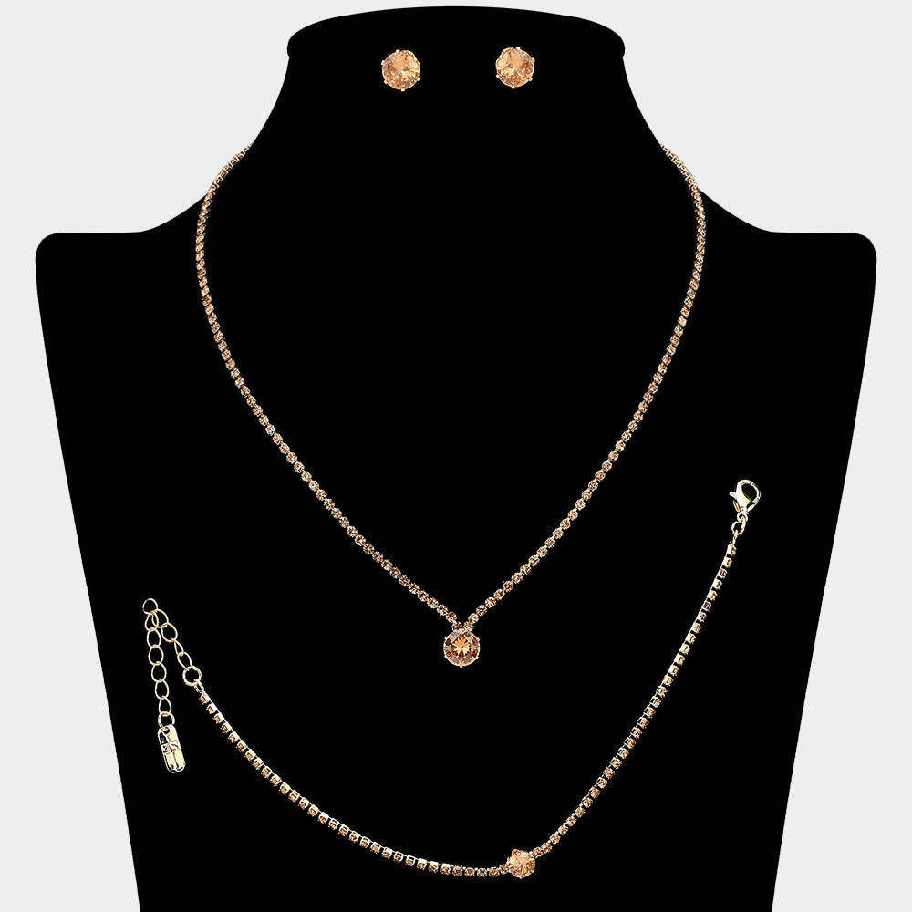 Madeline Love Gold, Lt Col Topaz Round CZ Stone Accent Rhinestone Paved Jewelry Set