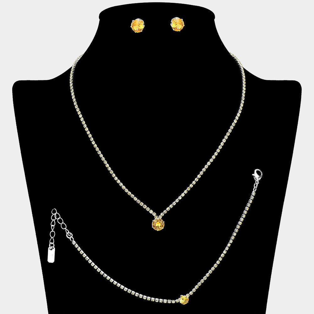 Madeline Love Silver, Yellow Round CZ Stone Accent Rhinestone Paved Jewelry Set