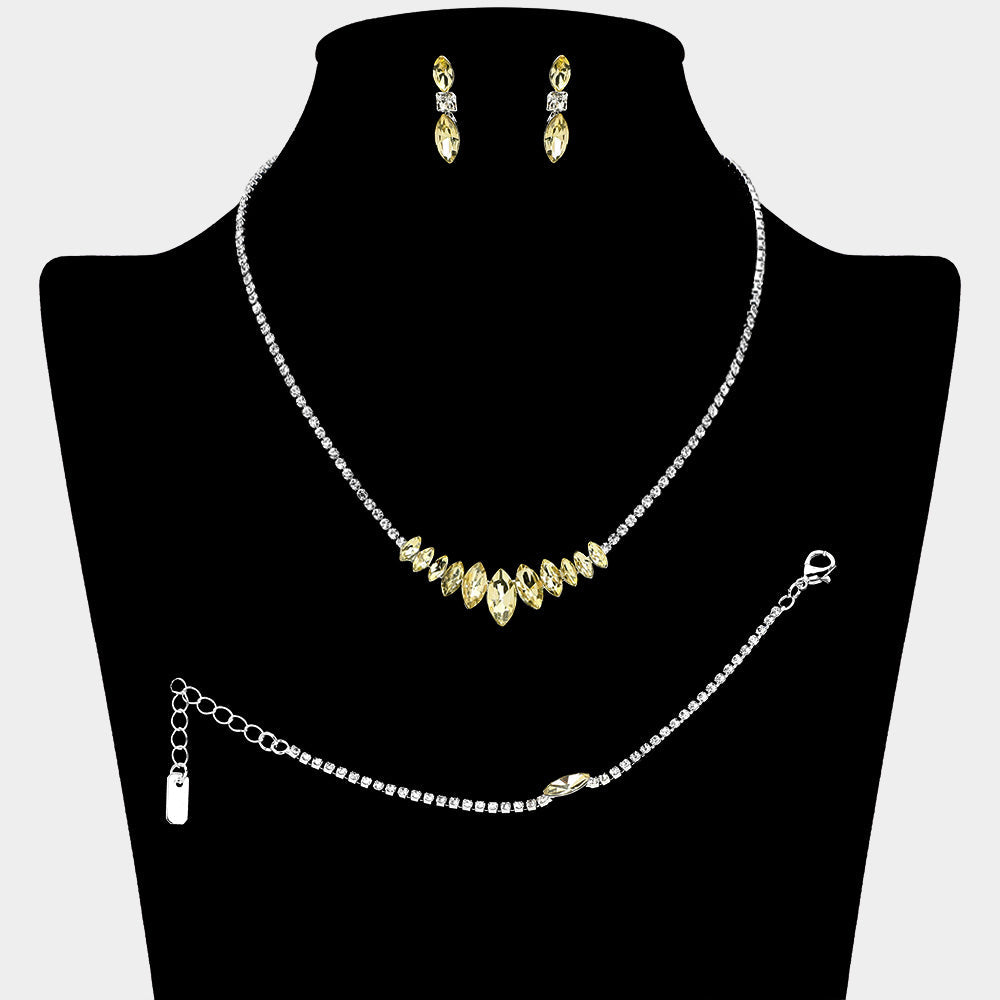 Madeline Love Silver, Yellow Marquise Stone Cluster Link Rhinestone Paved Jewelry Set
