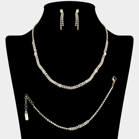 Madeline Love Clear, Gold Round Stone Pointed Rhinestone Paved Jewelry Set