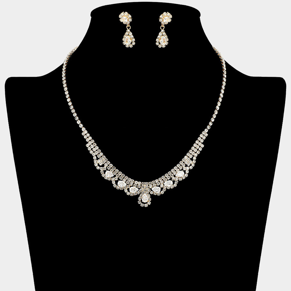 Madeline Love Clear, Gold CZ Teardrop Stone Cluster Accent Rhinestone Paved Necklace - Jewelry