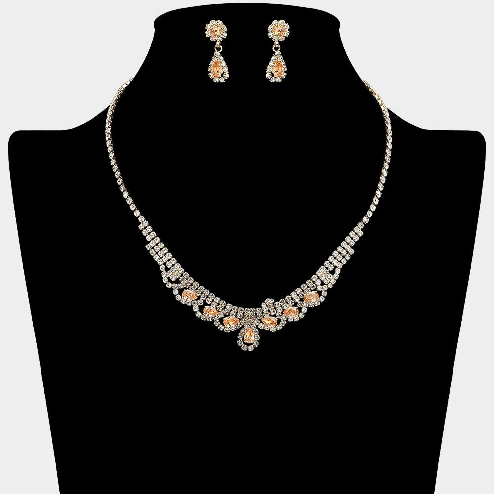 Madeline Love Gold, Lt Col Topaz CZ Teardrop Stone Cluster Accent Rhinestone Paved Necklace - Jewelry