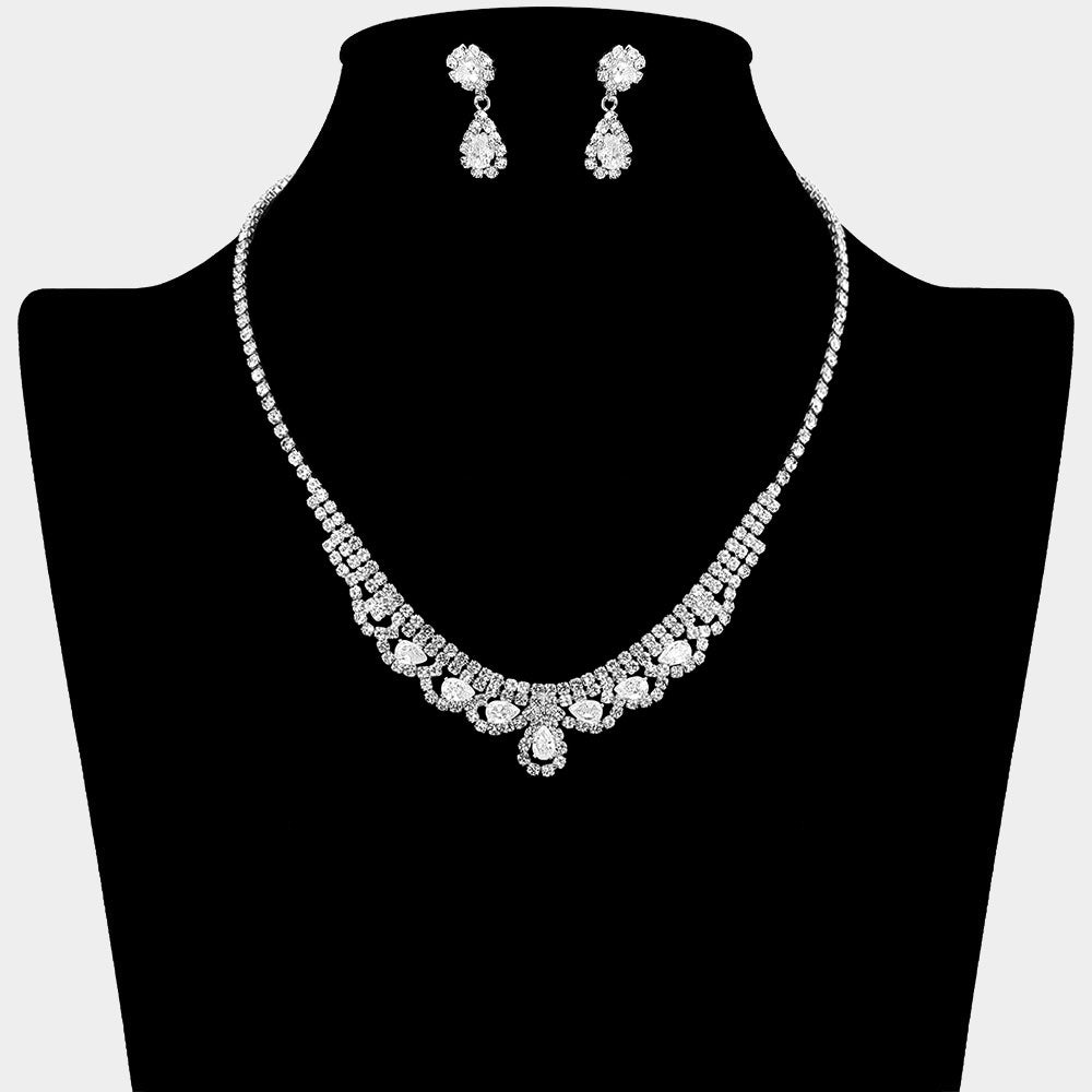 Madeline Love Clear, Silver CZ Teardrop Stone Cluster Accent Rhinestone Paved Necklace - Jewelry