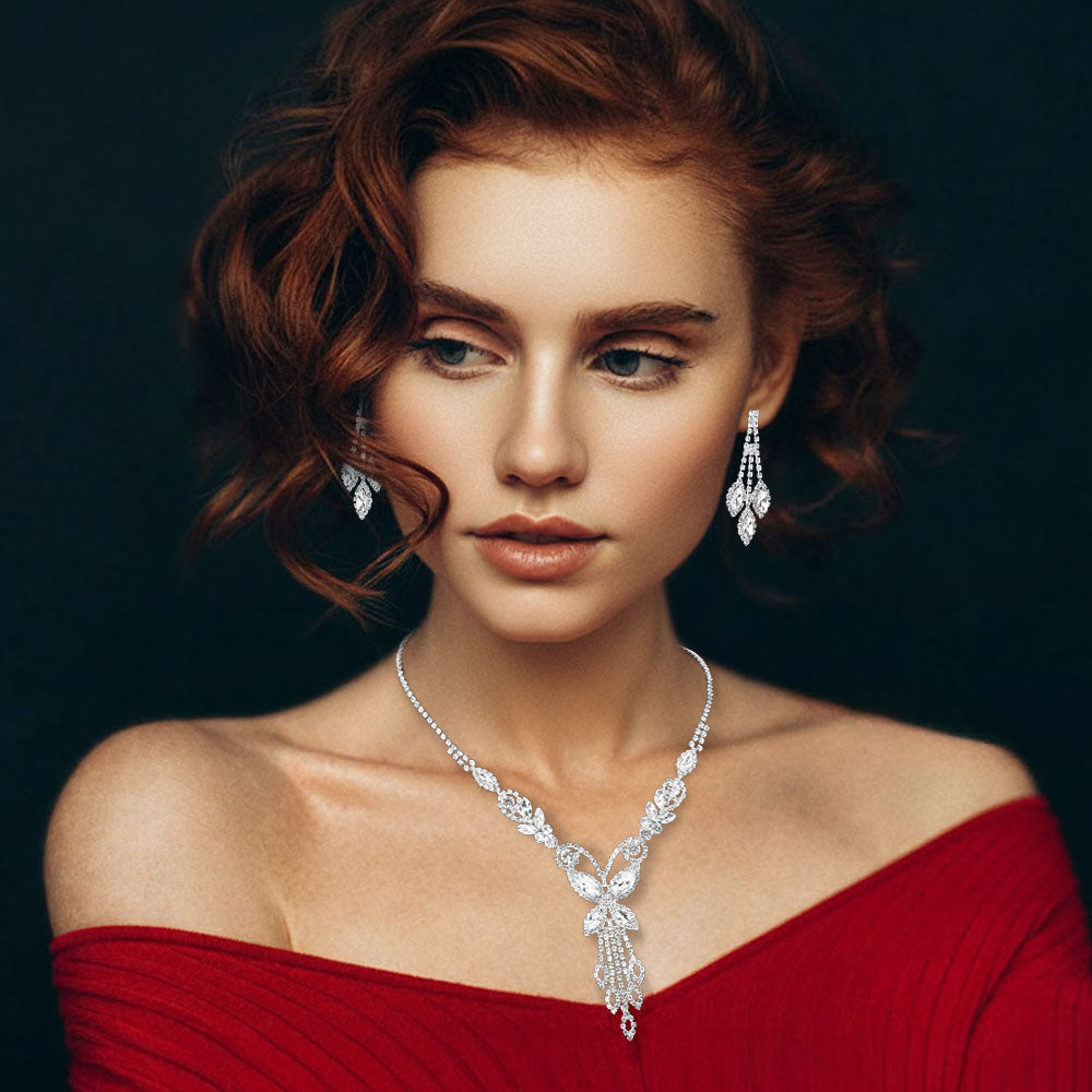 Madeline Love Clear, Silver Marquise Butterfly Stone Cluster Rhinestone Paved Necklace - Jewelry