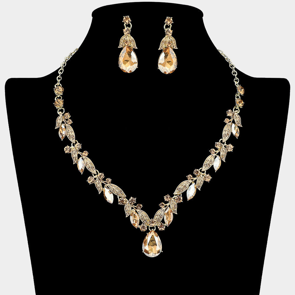 Madeline Love Gold, Lt Col Topaz Teardrop Stone Cluster Accent Rhinestone Necklace - Jewelry