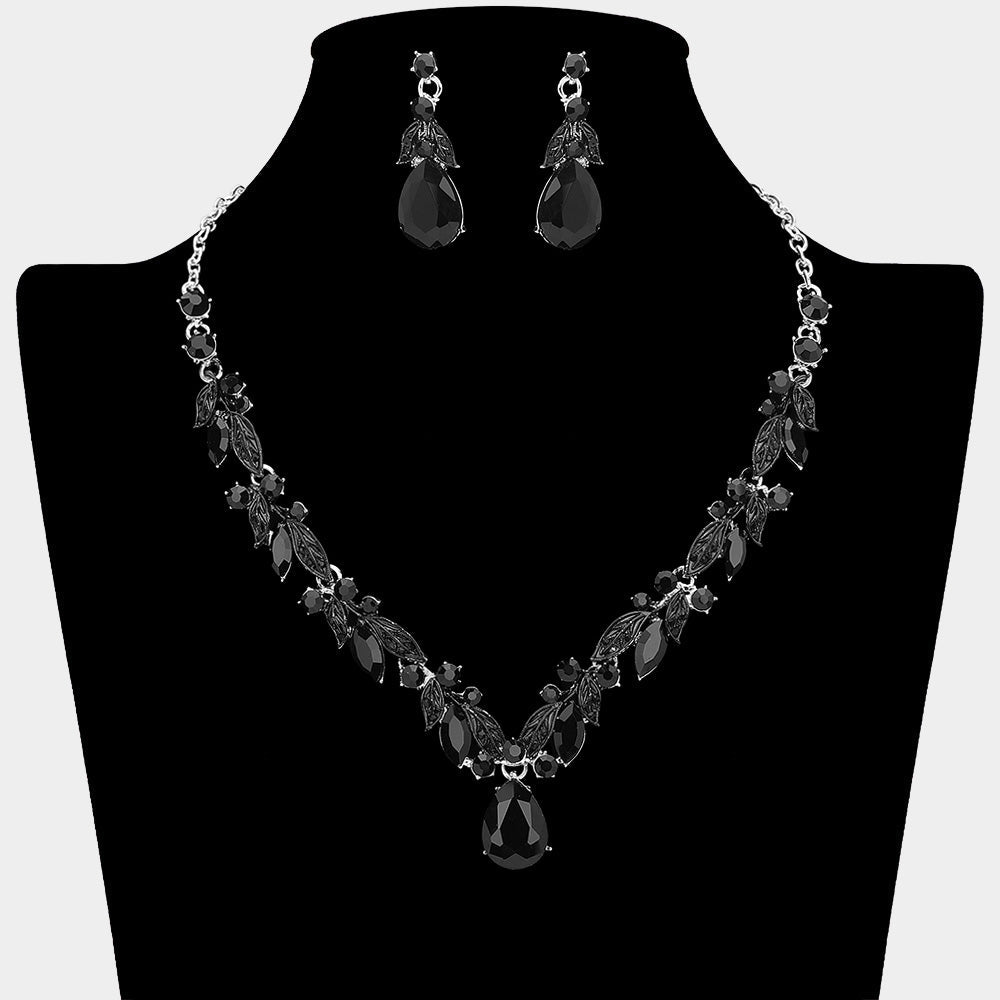 Madeline Love Black, Silver Teardrop Stone Cluster Accent Rhinestone Necklace - Jewelry