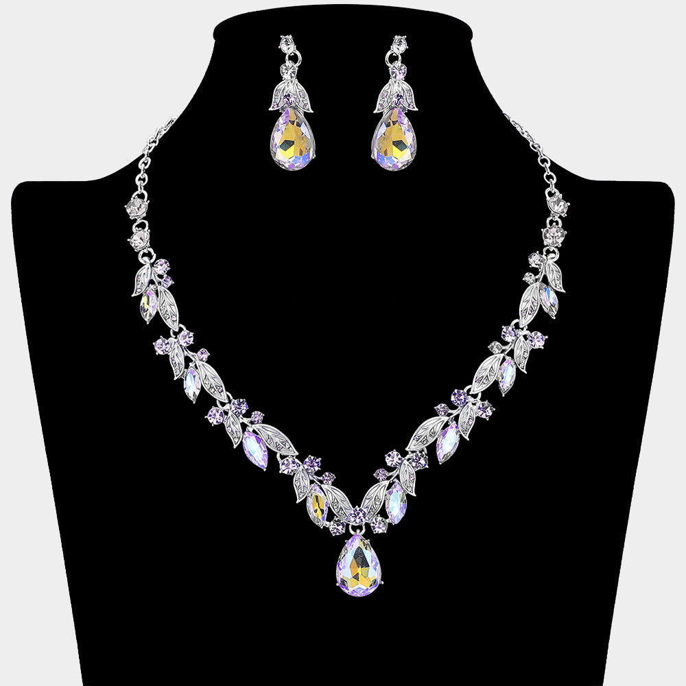Madeline Love Amethyst , Silver Teardrop Stone Cluster Accent Rhinestone Necklace - Jewelry