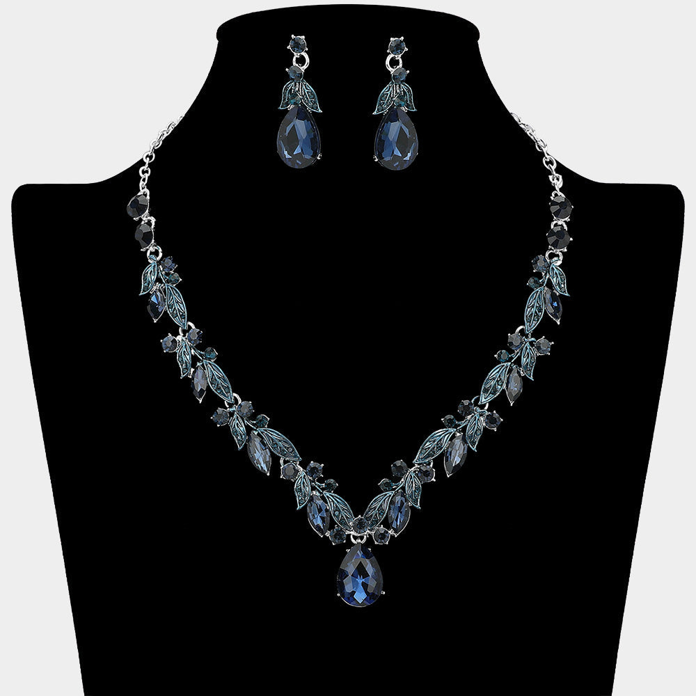 Madeline Love Montana Blue, Silver Teardrop Stone Cluster Accent Rhinestone Necklace - Jewelry