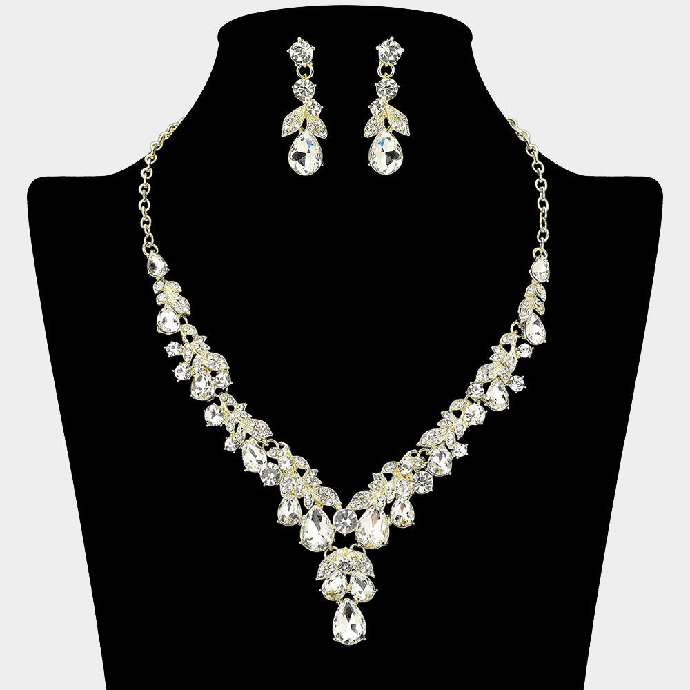 Madeline Love Clear, Gold Teardrop Stone Cluster Embellished Rhinestone Necklace - Jewelry