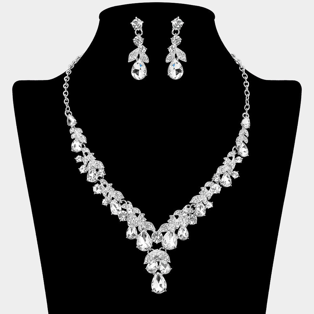 Madeline Love Clear, Silver Teardrop Stone Cluster Embellished Rhinestone Necklace - Jewelry