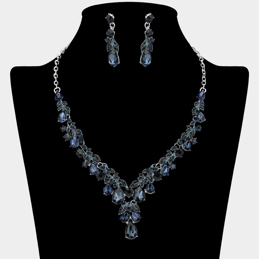 Madeline Love Montana Blue, Silver Teardrop Stone Cluster Embellished Rhinestone Necklace - Jewelry