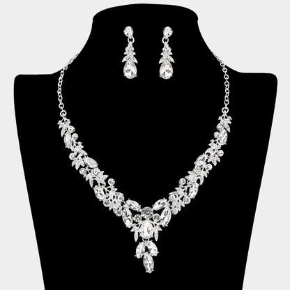 Madeline Love Clear, Silver Teardrop Marquise Rhinestone Cluster Embellished Cascading Necklace - Jewelry