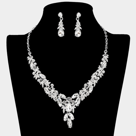 Madeline Love Clear, Silver Teardrop Marquise Rhinestone Cluster Embellished Cascading Necklace - Jewelry
