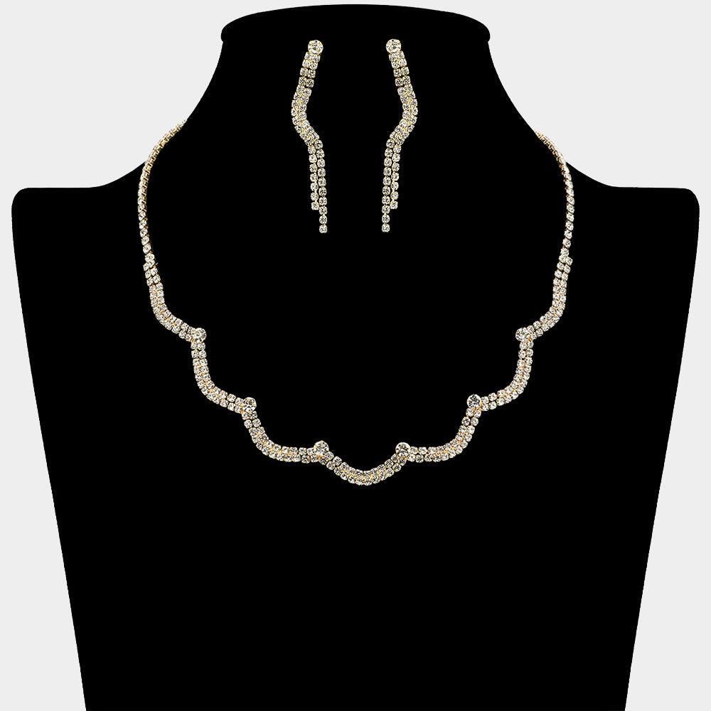Madeline Love Clear, Gold Curved Rhinestone Paved Necklace - Jewelry