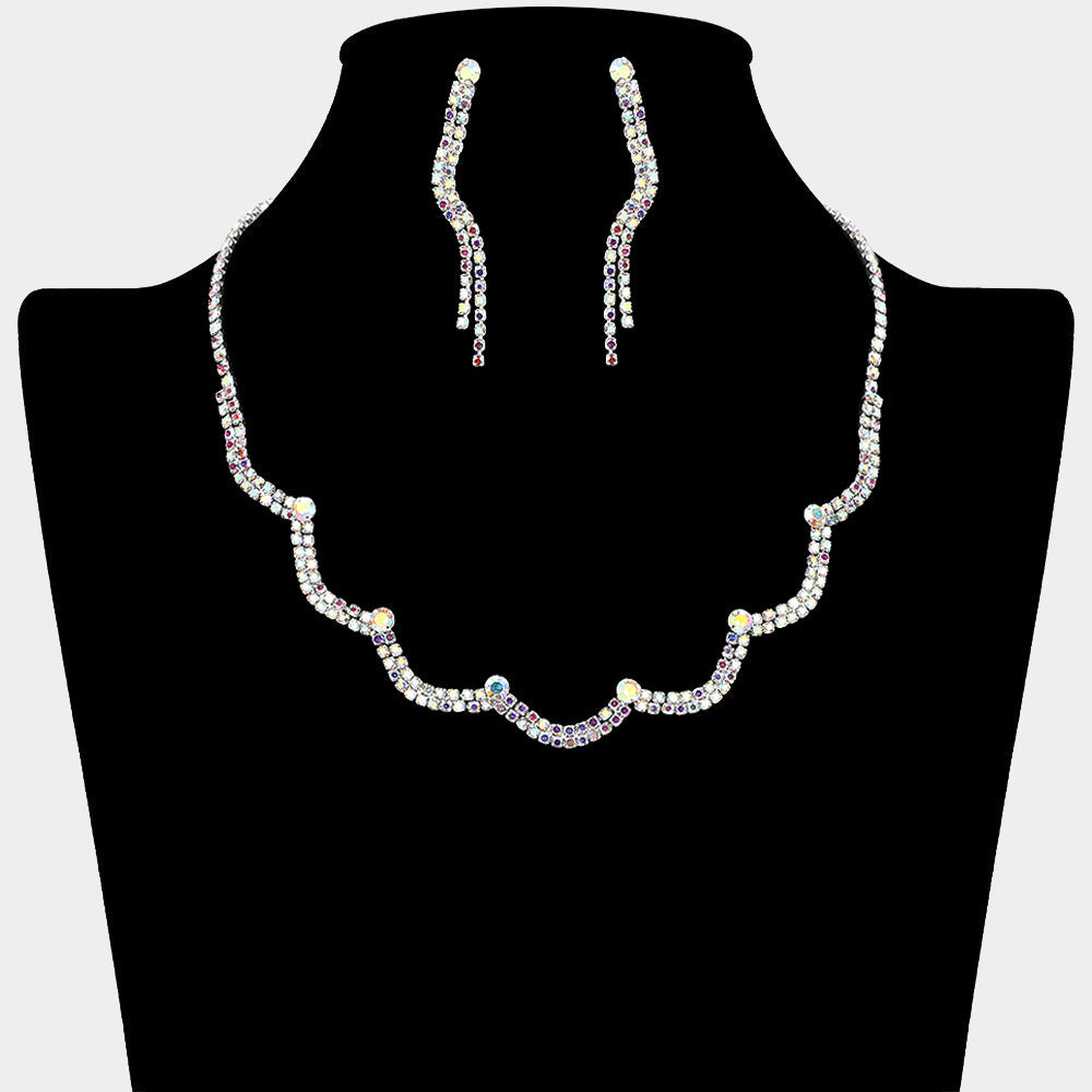 Madeline Love AB, Silver Curved Rhinestone Paved Necklace - Jewelry