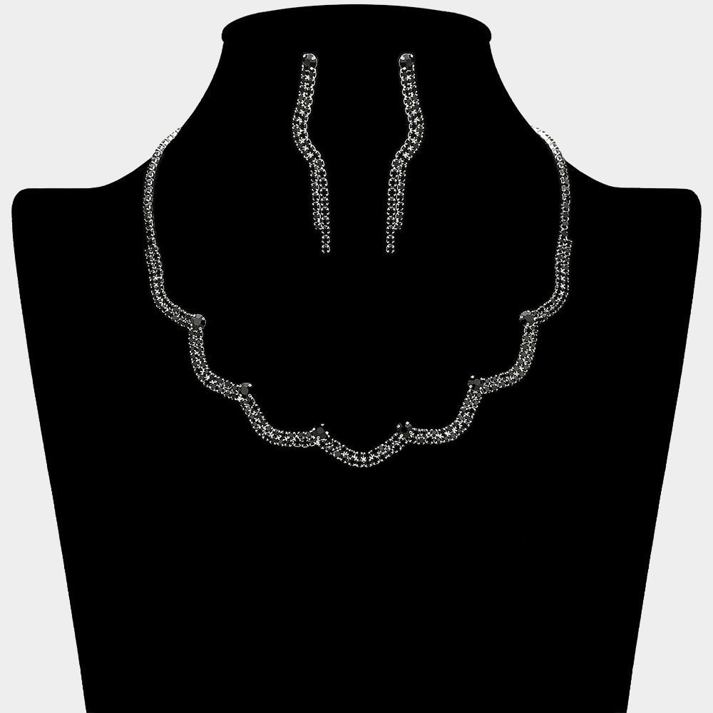 Madeline Love Black, Silver Curved Rhinestone Paved Necklace - Jewelry