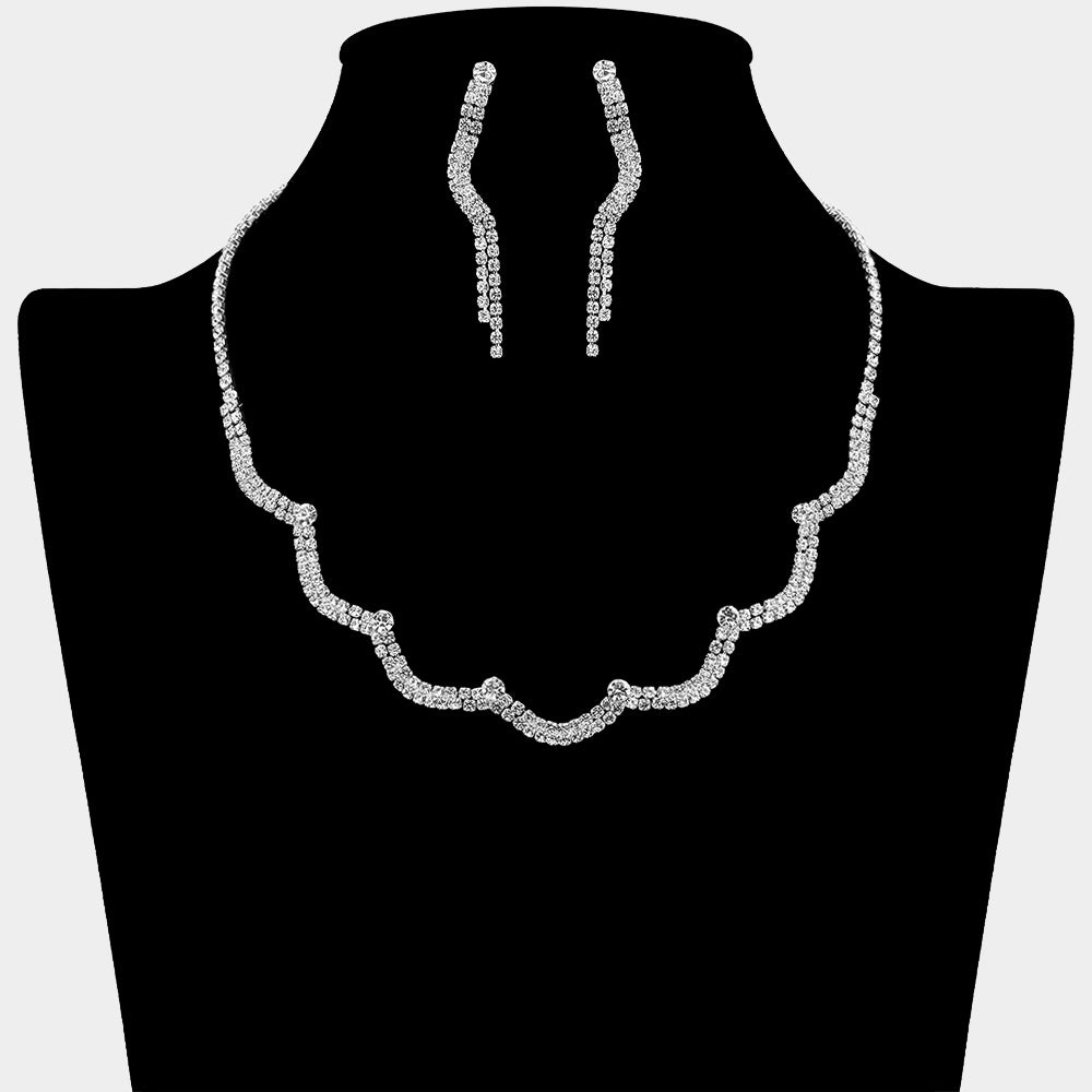 Madeline Love Clear, Silver Curved Rhinestone Paved Necklace - Jewelry