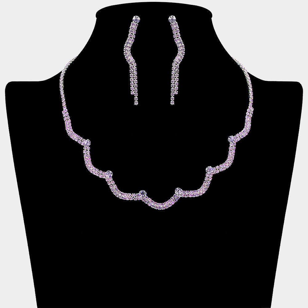 Madeline Love Amethyst , Silver Curved Rhinestone Paved Necklace - Jewelry