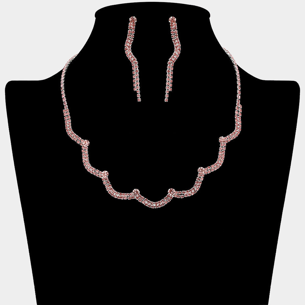 Madeline Love Lt Rose, Silver Curved Rhinestone Paved Necklace - Jewelry