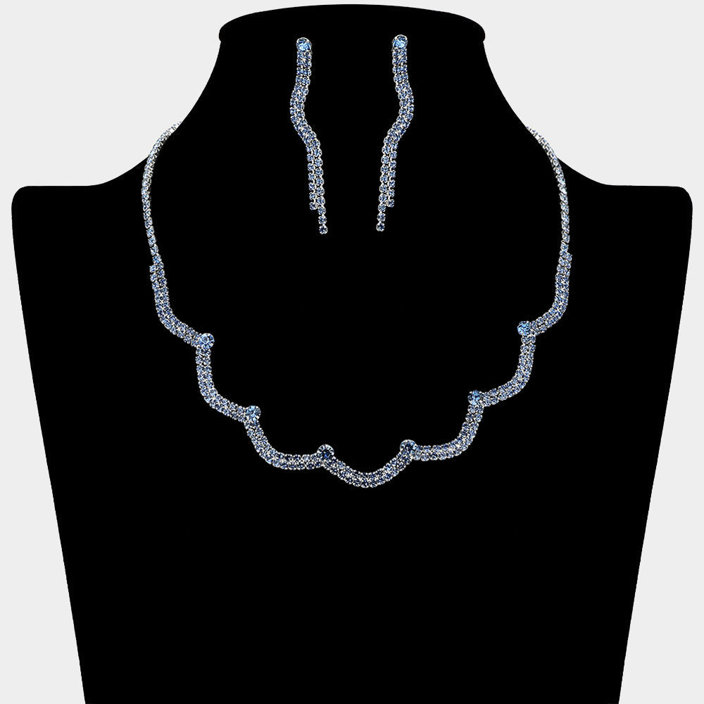 Madeline Love Light, Sapphire, Silver Curved Rhinestone Paved Necklace - Jewelry