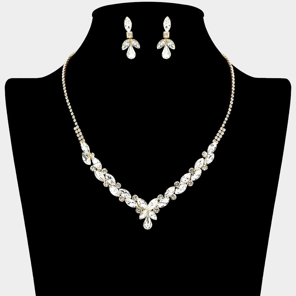 Madeline Love Clear, Gold Teardrop Marquise Stone Cluster Embellished Rhinestone Paved Necklace - Jewelry