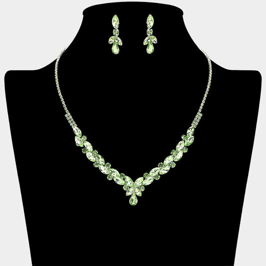 Madeline Love Green, Light, Silver Teardrop Marquise Stone Cluster Embellished Rhinestone Paved Necklace - Jewelry