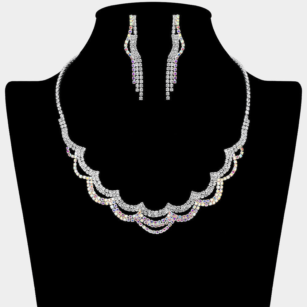 Madeline Love AB, Silver Rhinestone Paved Layered Scallop Necklace - Jewelry