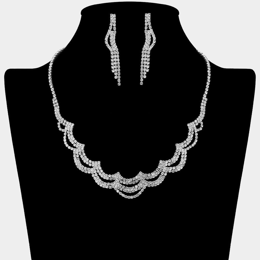 Madeline Love Clear, Silver Rhinestone Paved Layered Scallop Necklace - Jewelry