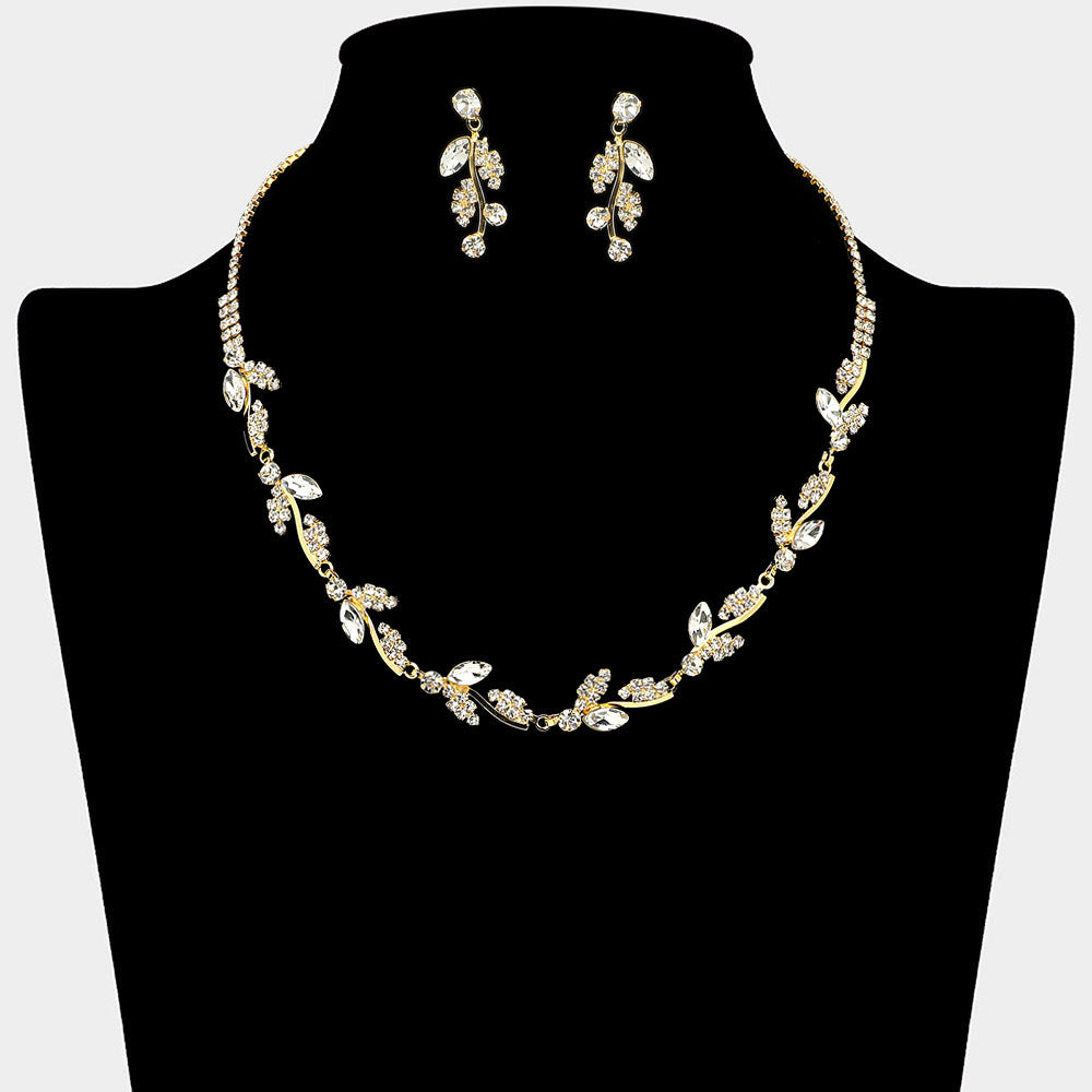Madeline Love Clear, Gold Marquise Stone Cluster Rhinestone Paved Vine Necklace - Jewelry