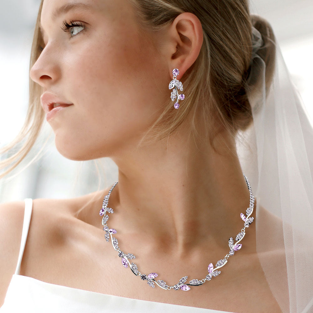 Madeline Love Amethyst , Silver Marquise Stone Cluster Rhinestone Paved Vine Necklace - Jewelry
