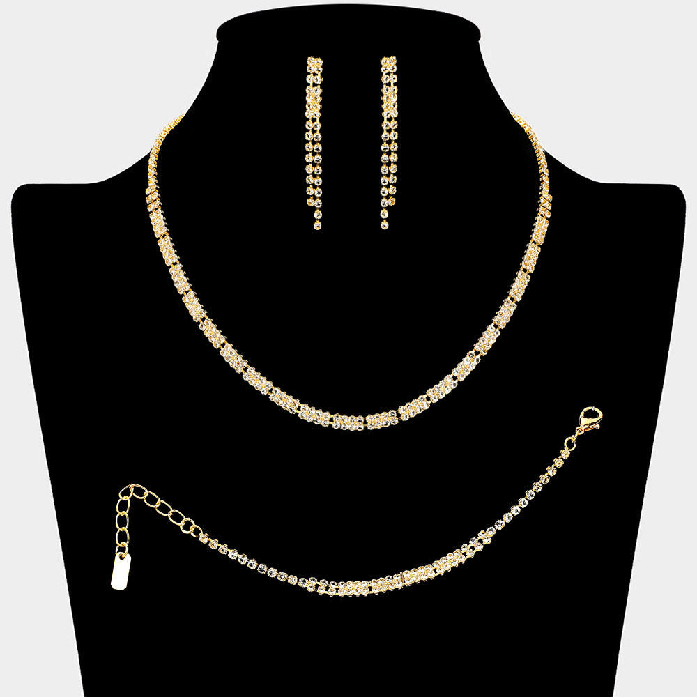 Madeline Love Clear, Gold Rhinestone Paved Bar Link Jewelry Set