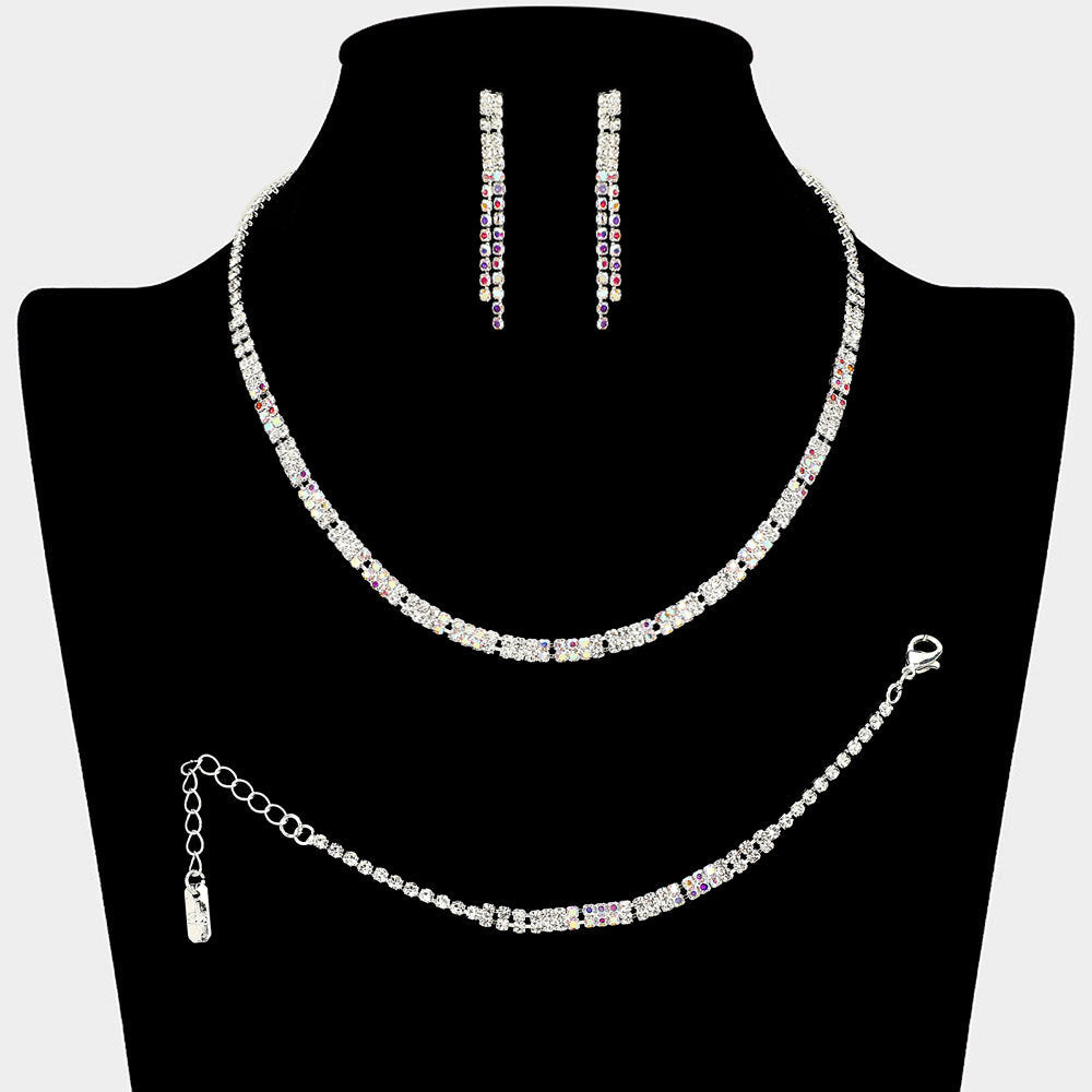 Madeline Love AB, Silver Rhinestone Paved Bar Link Jewelry Set