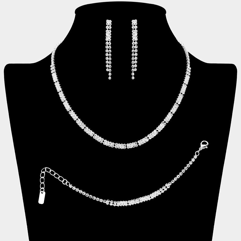Madeline Love Clear, Silver Rhinestone Paved Bar Link Jewelry Set