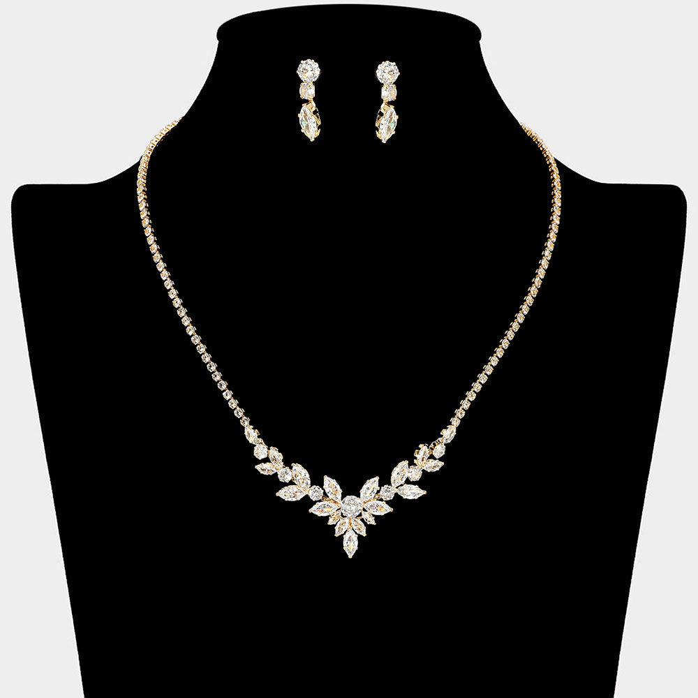 Madeline Love Clear, Gold Marquise CZ Stone Cluster Accent Rhinestone Necklace - Jewelry