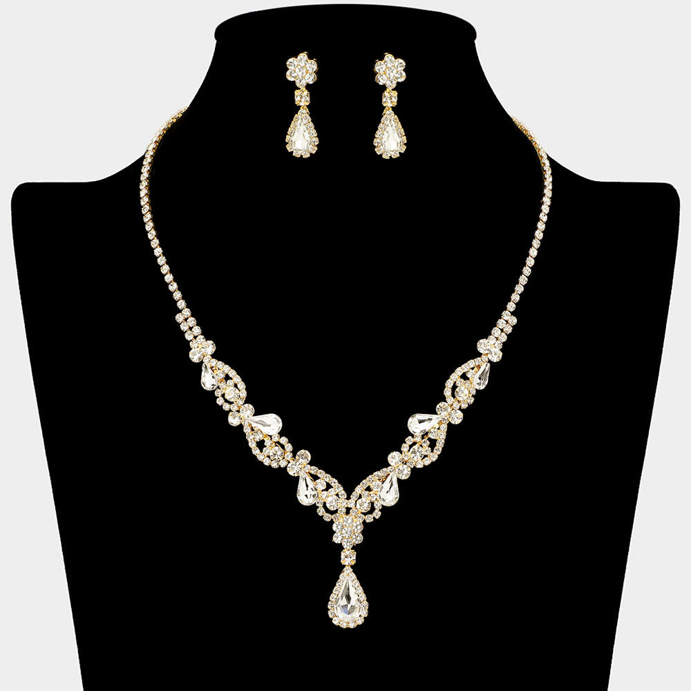 Madeline Love Clear, Gold Teardrop Stone Cluster Accent Rhinestone Paved Y Shape Necklace - Jewelry