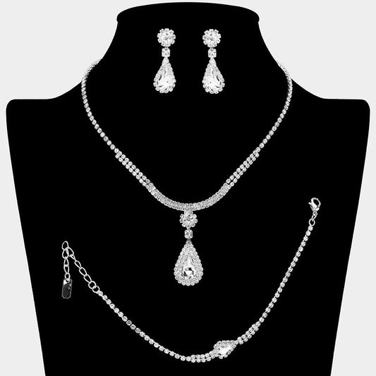 Madeline Love Clear, Silver Teardrop Stone Pendant Rhinestone Paved Necklace - Jewelry