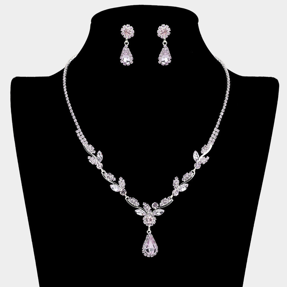 Madeline Love Amethyst , Silver Teardrop Stone Cluster Accent Rhinestone Leaf Branch Necklace - Jewelry