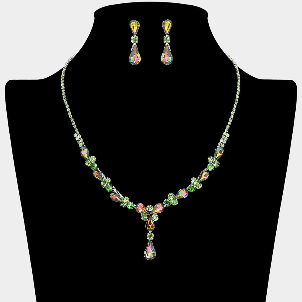 Madeline Love Silver, Vitrail Medium Teardrop Round Stone Cluster Embellished Rhinestone Paved Necklace - Jewelry