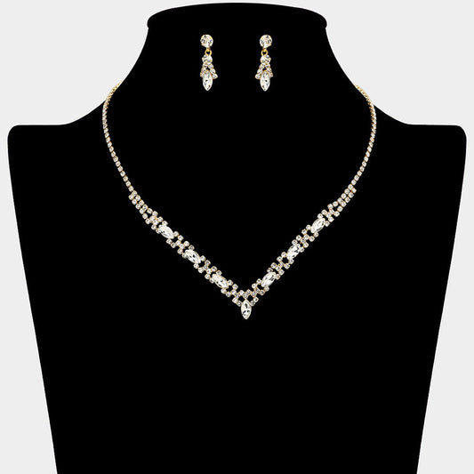 Madeline Love Clear, Gold Marquise Stone Cluster Rhinestone Paved V Shape Necklace - Jewelry