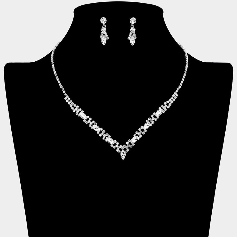Madeline Love Clear, Silver Marquise Stone Cluster Rhinestone Paved V Shape Necklace - Jewelry