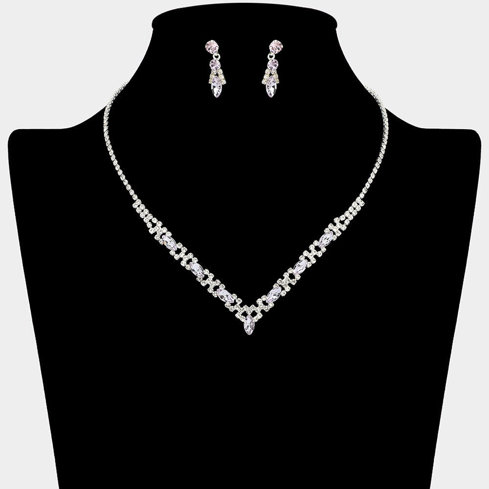 Madeline Love Amethyst , Silver Marquise Stone Cluster Rhinestone Paved V Shape Necklace - Jewelry
