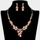 Madeline Love Peach, Rose Gold Teardrop Stone Cluster Leaf Embellished Necklace - Jewelry
